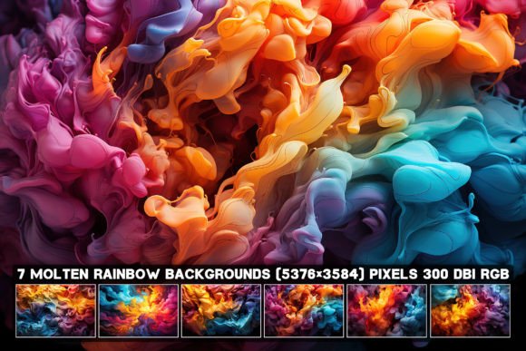 7 Abstract Molten Rainbow Backgrounds: A Dynamic Design Asset