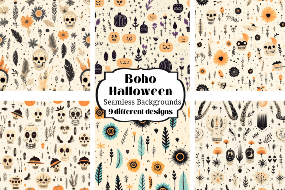 Boho Halloween Seamless Backgrounds for Creative Projects