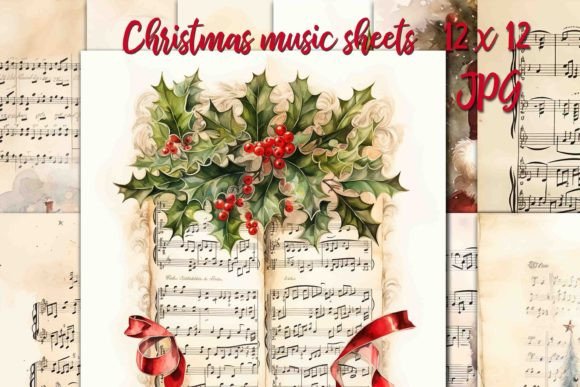 Christmas Music Paper Backgrounds Digita for Festive Projects