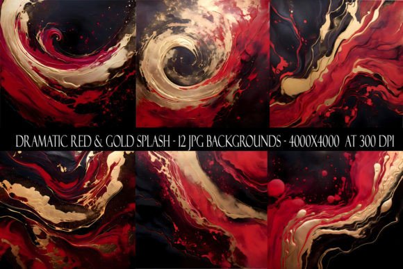 Dramatic Red and Gold Splash Backgrounds: Bold Design Assets