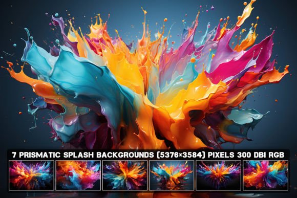 Elevate Your Designs with 7 Abstract Prismatic Splash Backgrounds