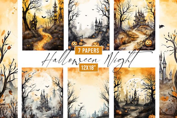 Enchanting Watercolor Halloween Night Backgrounds
