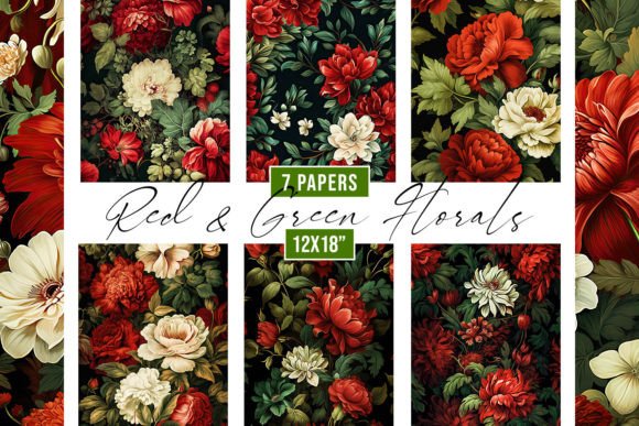 Rich Red and Green Floral Backgrounds for Creative Projects