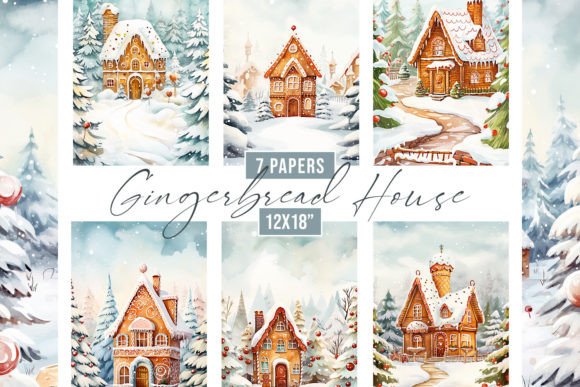 Watercolor Gingerbread House Backgrounds: Festive Digital Art