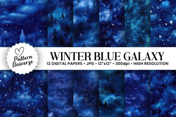 Winter Blue Galaxy Seamless Backgrounds: Design Assets for Cosmic Projects